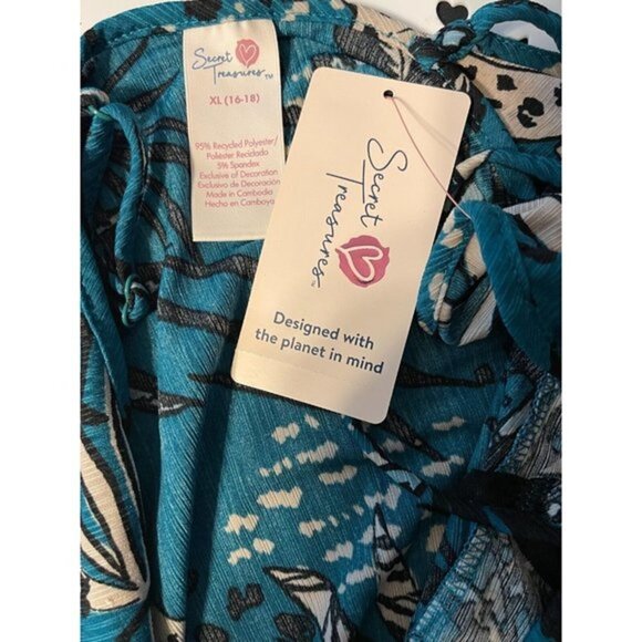 Secret Treasures XL Teal Jungle Floral Mesh Trim Cami Lounge Shortie Set - Picture 4 of 4